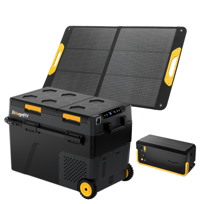 BougeRV CRD2 V2.0 52QT Dual Zone 12V Portable Fridge - 100W Solar-Powered Fridge Kit