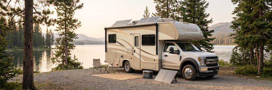 Portable solar panels in use outdoors