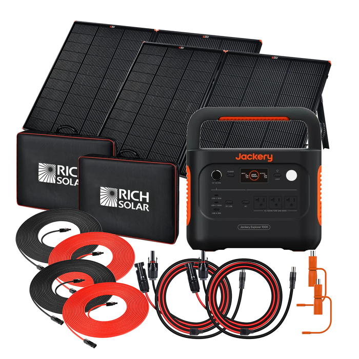 Jackery Explorer 1000 V2 + Rich Solar MEGA 200 Solar Bundle - 2 × 200W Rich Solar MEGA 200 Portable Briefcase / 50 ft · RS-50102