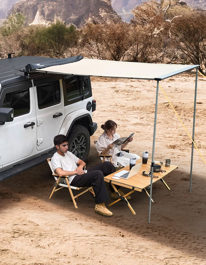 Roof Rack Side Awning for SUV & Truck, UV50+ Waterproof Pull-Out Shade - 4.6' x 6.6' Vehicle Awning