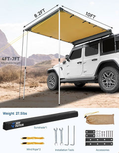 Roof Rack Side Awning for SUV & Truck, UV50+ Waterproof Pull-Out Shade