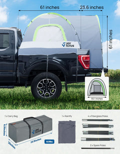 Pickup Truck Bed Tent with Rainfly, Waterproof Double Layer, Fits 5.0–8.2 ft Beds, 2-Person