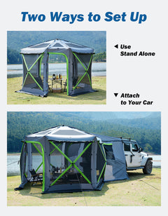 Pop-Up SUV Camping Tent with 2 Rooms – 10×10.5 ft Tailgate Car Tent Canopy