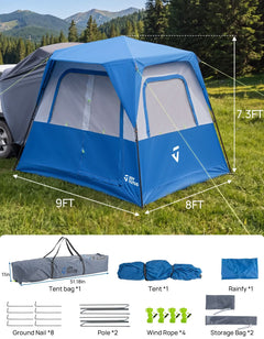 SUV Camping Tent for 5-8 Person, Automatic Instant Setup with  Waterproof Rainfly