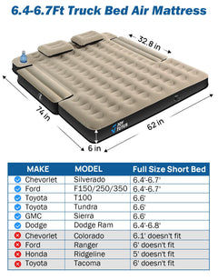 5.5–6.7ft Truck Bed Air Mattress, Inflatable Camping Mattress