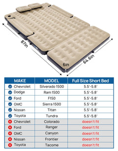 5.5-6.7ft Extended Truck Bed Air Mattress for Full-Size Beds