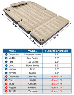 5.5-6.7ft Extended Truck Bed Air Mattress for Full-Size Beds
