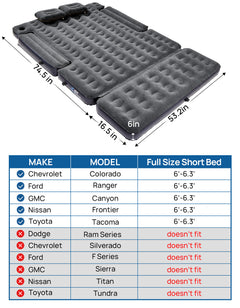 Truck Bed Air Mattress with Tailgate Extension – Compact Pickup Camping Bed