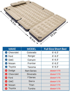 5.5-6.7ft Extended Truck Bed Air Mattress for Full-Size Beds