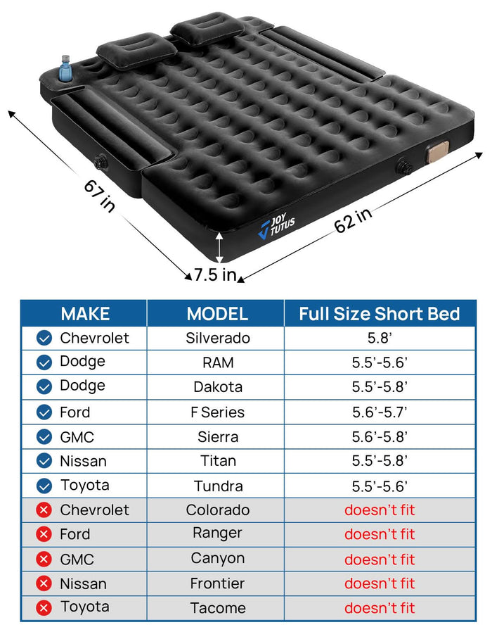Truck Bed Air Mattress with Built-in Pump for 5.5–6.7 ft Beds – Camping Air Bed - 5.5-5.8ft