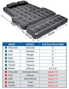 Truck Bed Air Mattress with Tailgate Extension – Compact Pickup Camping Bed