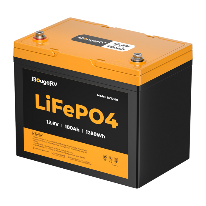 BougeRV 12V 100Ah Group 24 Solar LiFePO4 Battery - 1 Pack