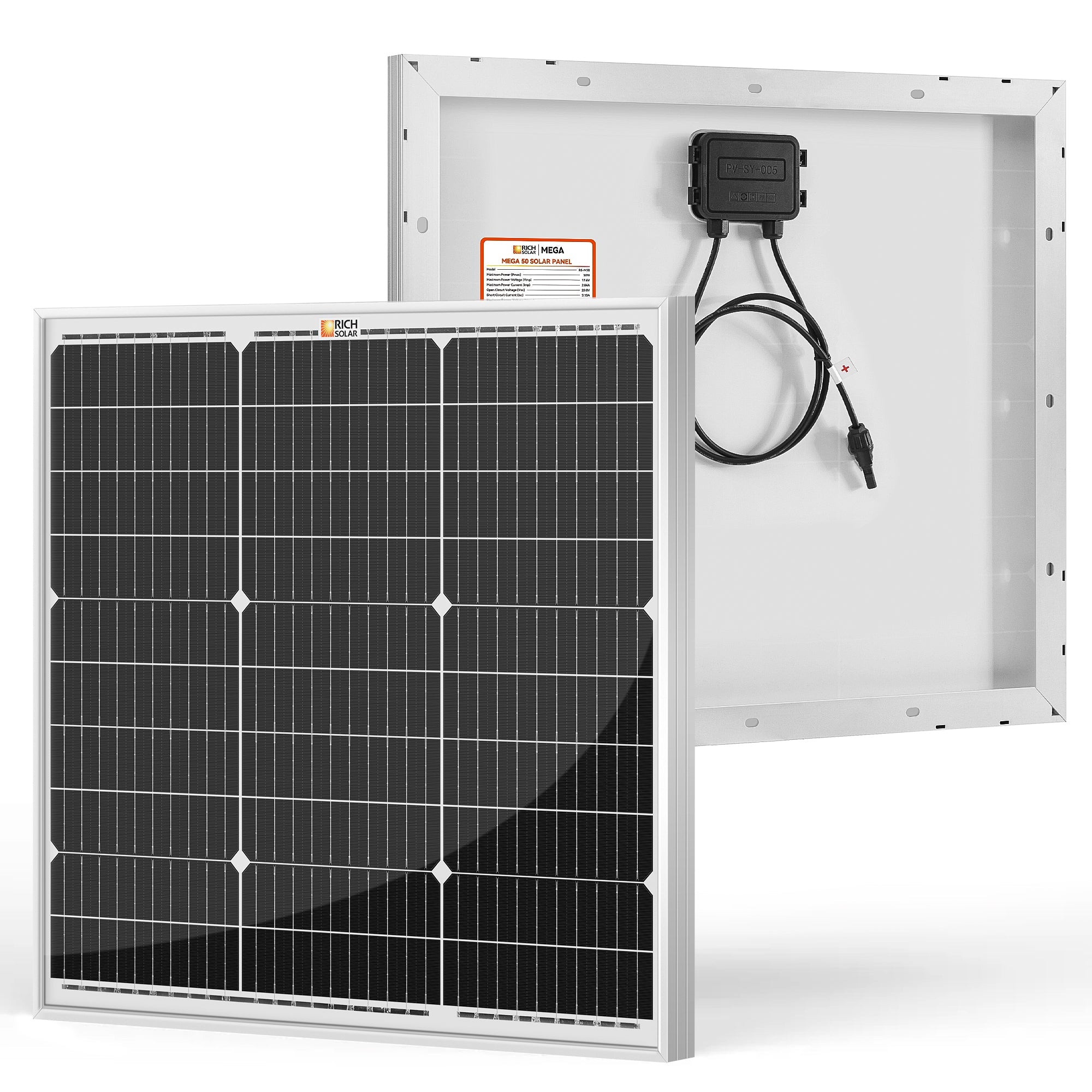 MEGA 50 | 50 Watt Solar Panel | Compact 12V Off-Grid Solar Panel for Boats, Vans, Trailers | 25-Year Output Warranty