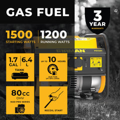 Gas Portable Generator 1500/1200W Recoil Start - image 2