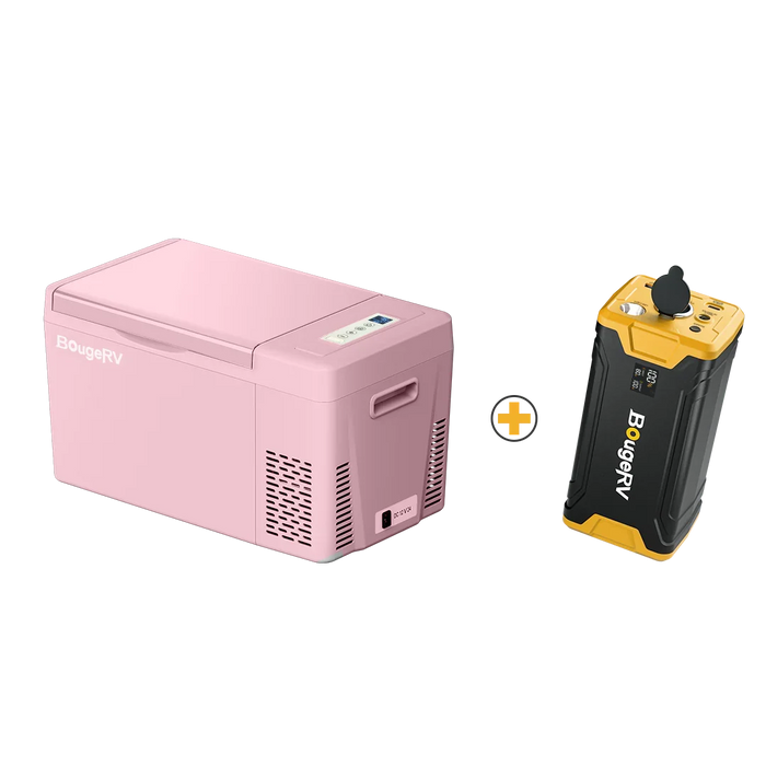 BougeRV 12V 23 Quart Colorful Pink Portable Fridge - Fridge + Battery