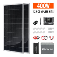 Complete 400W Solar Kit with Battery & Inverter | Off-Grid Solar Power System for RVs, Vans, Cabins & Backup Power | Complete Energy Solution