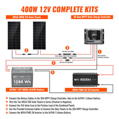 Complete 400W Solar Kit with Battery & Inverter | Off-Grid Solar Power System for RVs, Vans, Cabins & Backup Power | Complete Energy Solution