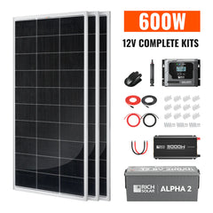 Rich Solar 600 Watt Solar Kit | Solar Panel & Charge Controller Kit for RVs, Vans & Off-Grid Applications | Expandable Solar Charging