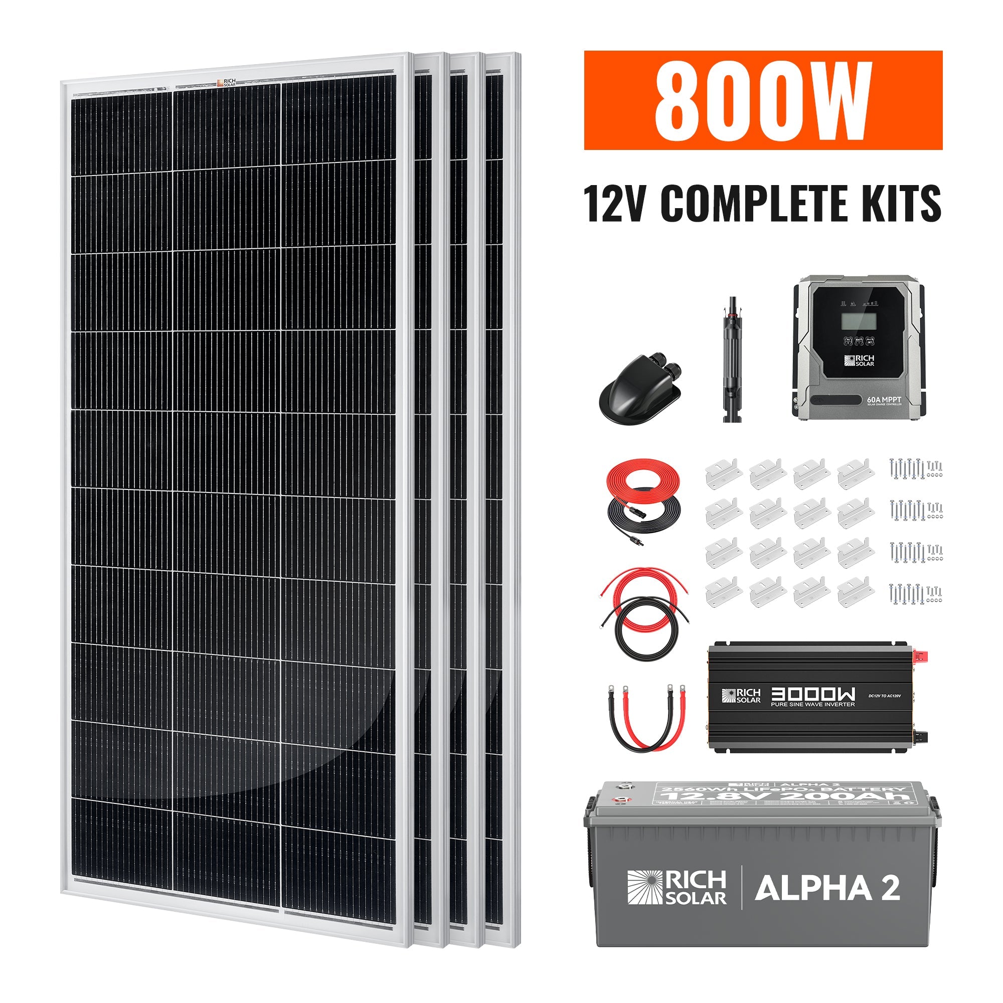 Complete 800W Solar Kit with Battery & Inverter | Off-Grid Solar Power System for RVs, Vans, Cabins & Backup Power | Complete Energy Solution