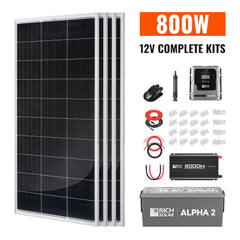Complete 800W Solar Kit with Battery & Inverter | Off-Grid Solar Power System for RVs, Vans, Cabins & Backup Power | Complete Energy Solution
