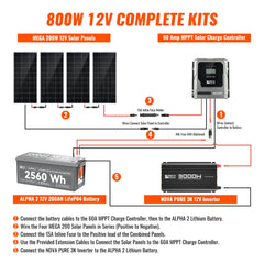 Complete 800W Solar Kit with Battery & Inverter | Off-Grid Solar Power System for RVs, Vans, Cabins & Backup Power | Complete Energy Solution
