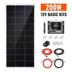Basic 200 Watt Solar Kit | Solar Panel & Charge Controller Kit for RVs, Vans & Off-Grid Applications | Expandable Solar Charging