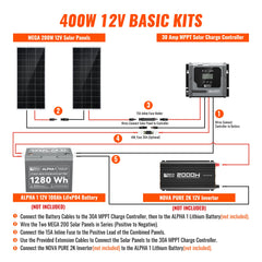 Basic 400 Watt Solar Kit | Solar Panel & Charge Controller Kit for RVs, Vans & Off-Grid Applications | Expandable Solar Charging