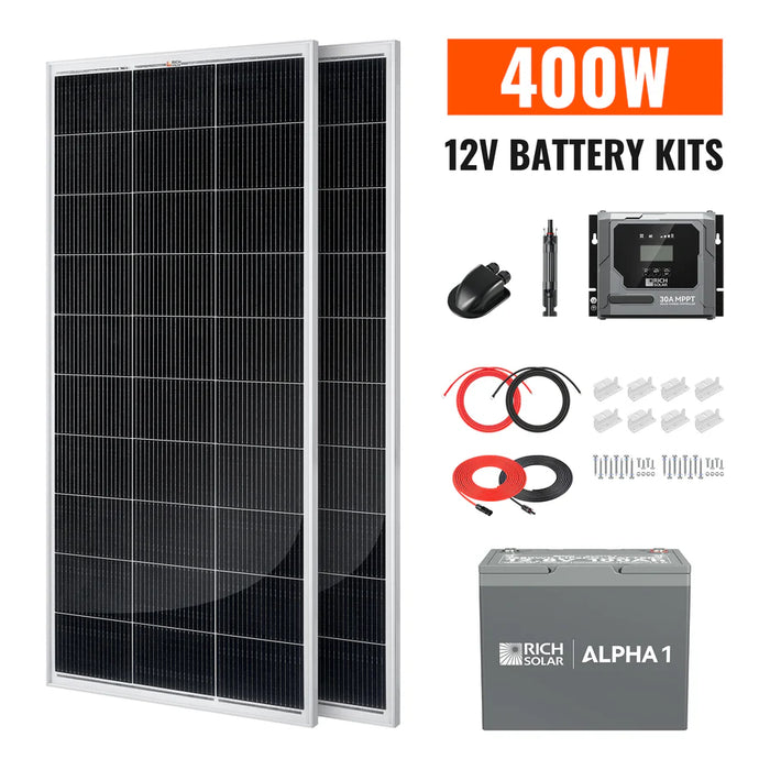 Rich Solar 400 Watt Solar Kit | Solar Panel & Charge Controller Kit for RVs, Vans & Off-Grid Applications | Expandable Solar Charging - 400W Solar & Battery Kit