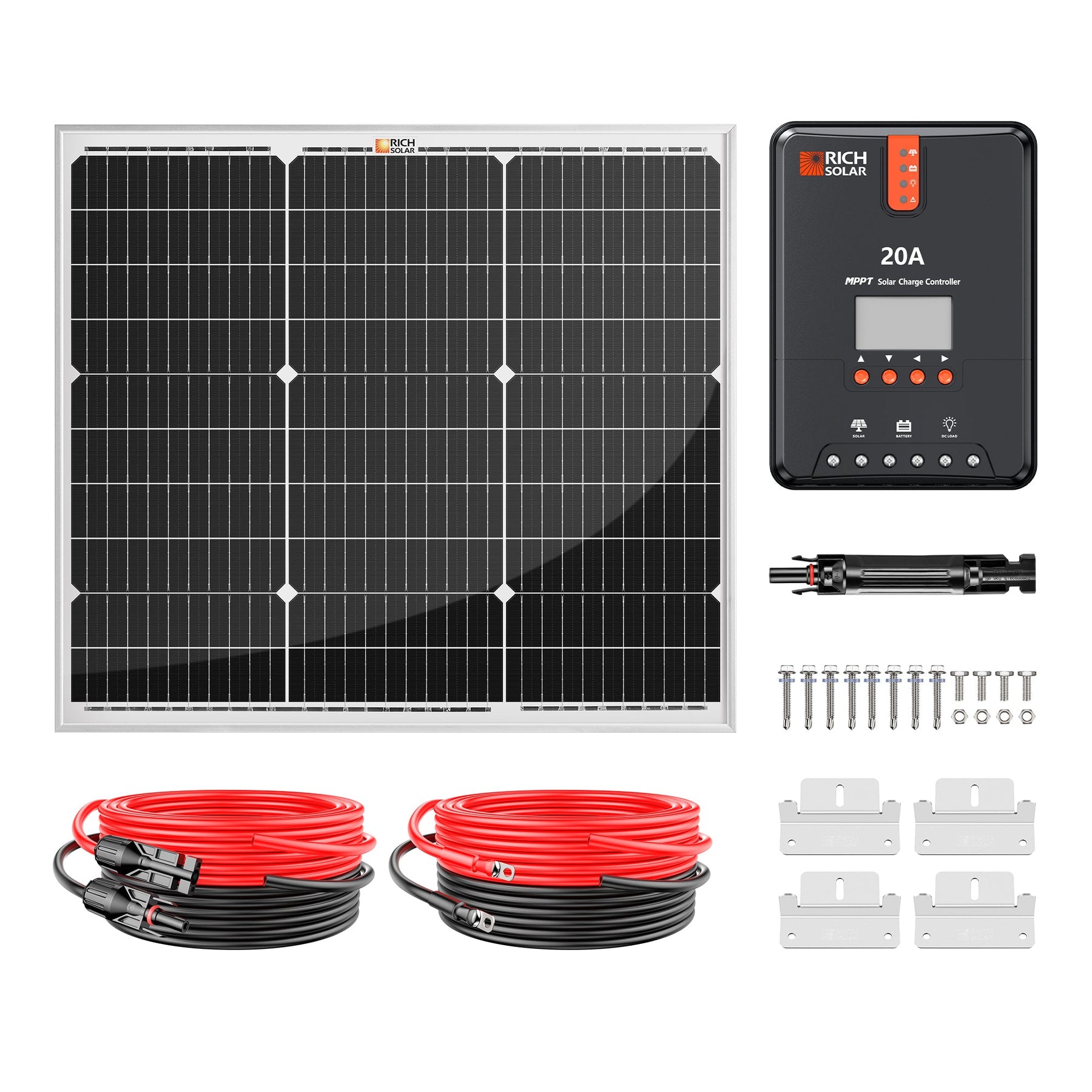 50 Watt Solar Kit | Includes 50W Solar Panel + 20A MPPT Solar Controller + Wires and Brackets