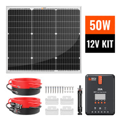 50 Watt Solar Kit | Includes 50W Solar Panel + 20A MPPT Solar Controller + Wires and Brackets | DIY Complete Solar Kit without Batteries