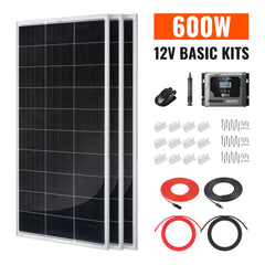 Basic 600 Watt Solar Kit | Solar Panel & Charge Controller Kit for RVs, Vans & Off-Grid Applications | Expandable Solar Charging