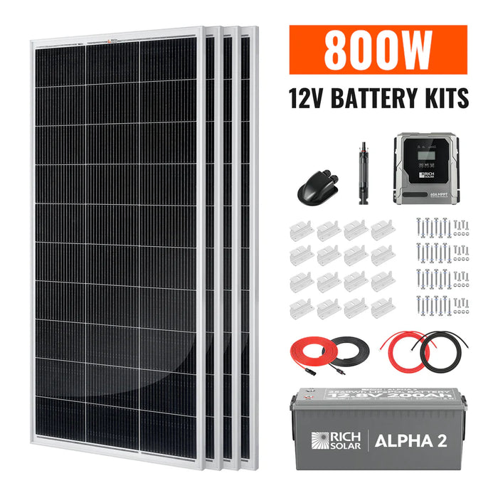 Rich Solar 800 Watt Solar Kit | Solar Panel & Charge Controller Kit for RVs, Vans & Off-Grid Applications | Expandable Solar Charging - 800W Solar & Battery Kit