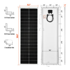 MEGA 100 SLIM | 100 Watt Slim Solar Panel | Compact 12V Off-Grid Narrow Solar Panel for Vans, Overlanders, Boats | 25-Year Output Warranty