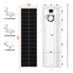 MEGA 100 SLIM SLX | 100 Watt Slim Solar Panel | Compact 12V Off-Grid Narrow Solar Panel for Campers, Overlanders, Boats | 25-Year Output Warranty