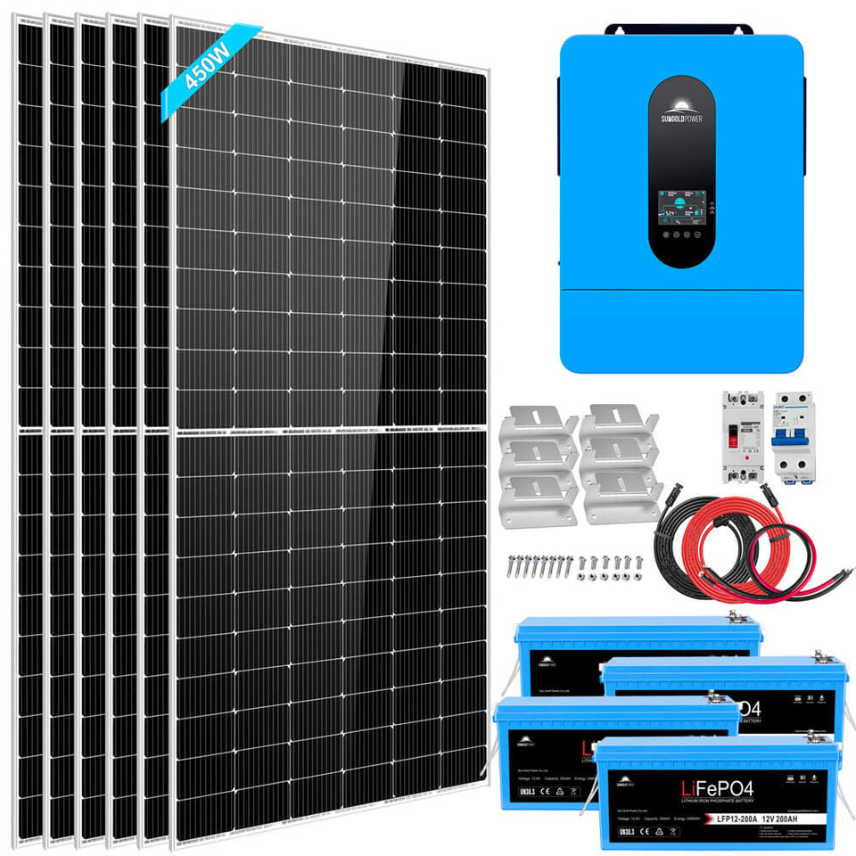 Complete off Grid Solar Kit 6500W 48V 120V/240V output 10.24KWH Lithium Battery 2700 Watt Solar Panel SGK-65PRO
