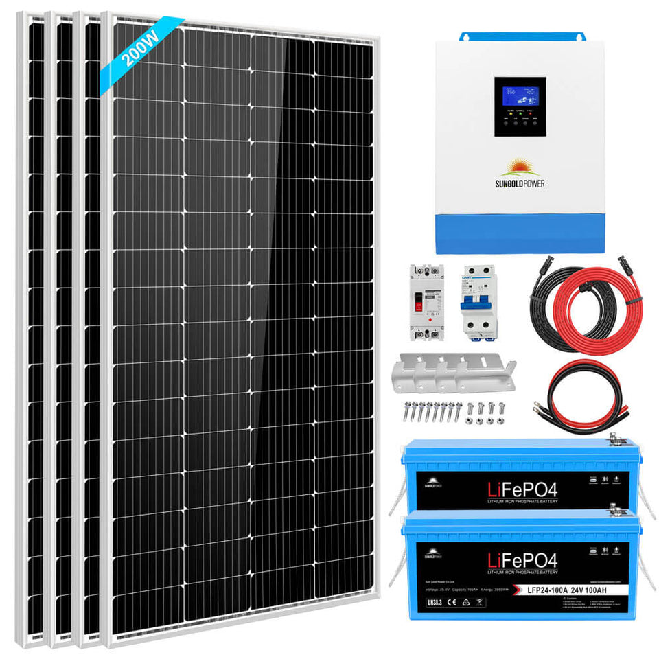 Solar Kit 3000W 24V Inverter 120V output Lithium Battery 800 Watt Solar Panel SGKT-3PRO
