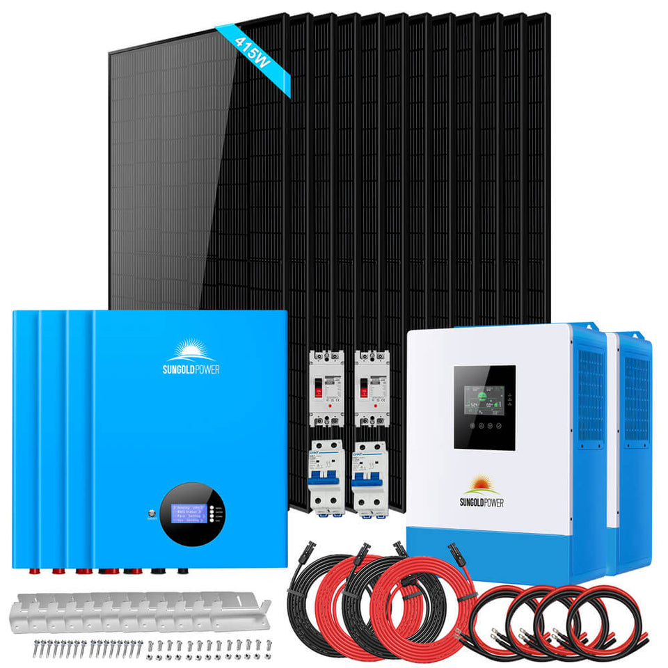 Off Grid Solar Kit 10000W 48VDC 120VAC/240V 20.48KWH Powerwall Lithium Battery 12 X 415 Watts Solar Panels SGM-10M2T