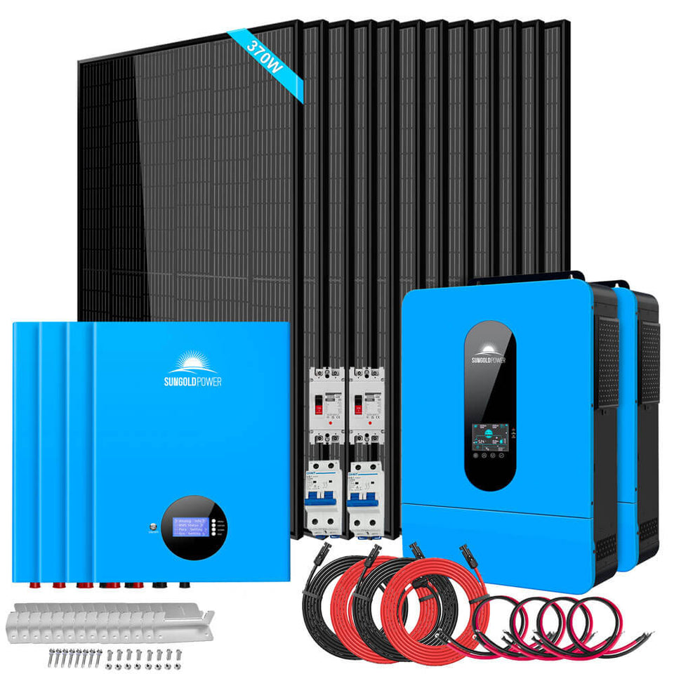 Off-Grid Solar Kit 13000W 48VDC 120VAC/240V 20.48KWH PowerWall Lithium Battery 12 X 370 Watts Solar Panels SGM-1320M
