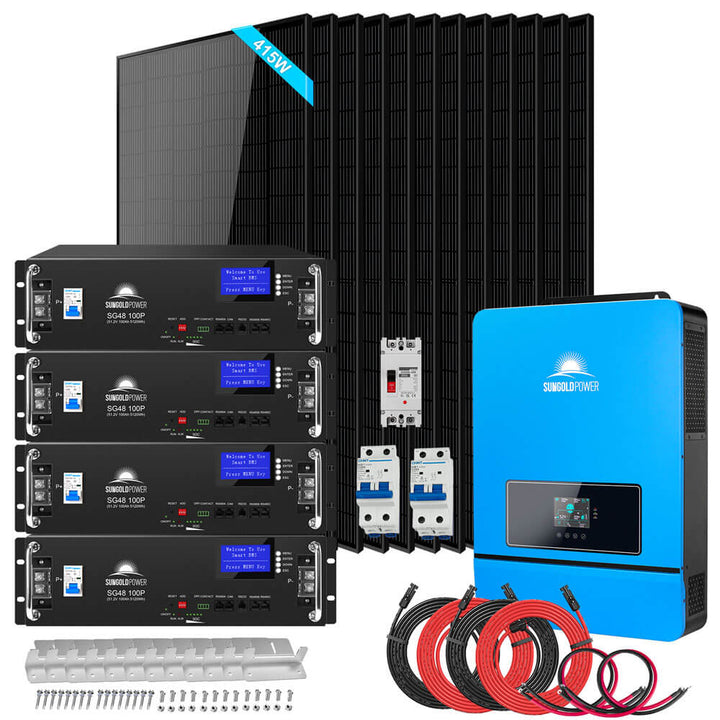 OFF GRID SOLAR KIT 12 X 450 WATTS SOLAR PANELS 4 X 5.12KWH LITHIUM BATTERY 8000W SOLAR INVERTER 48VDC 120V/240V SGM-8K20