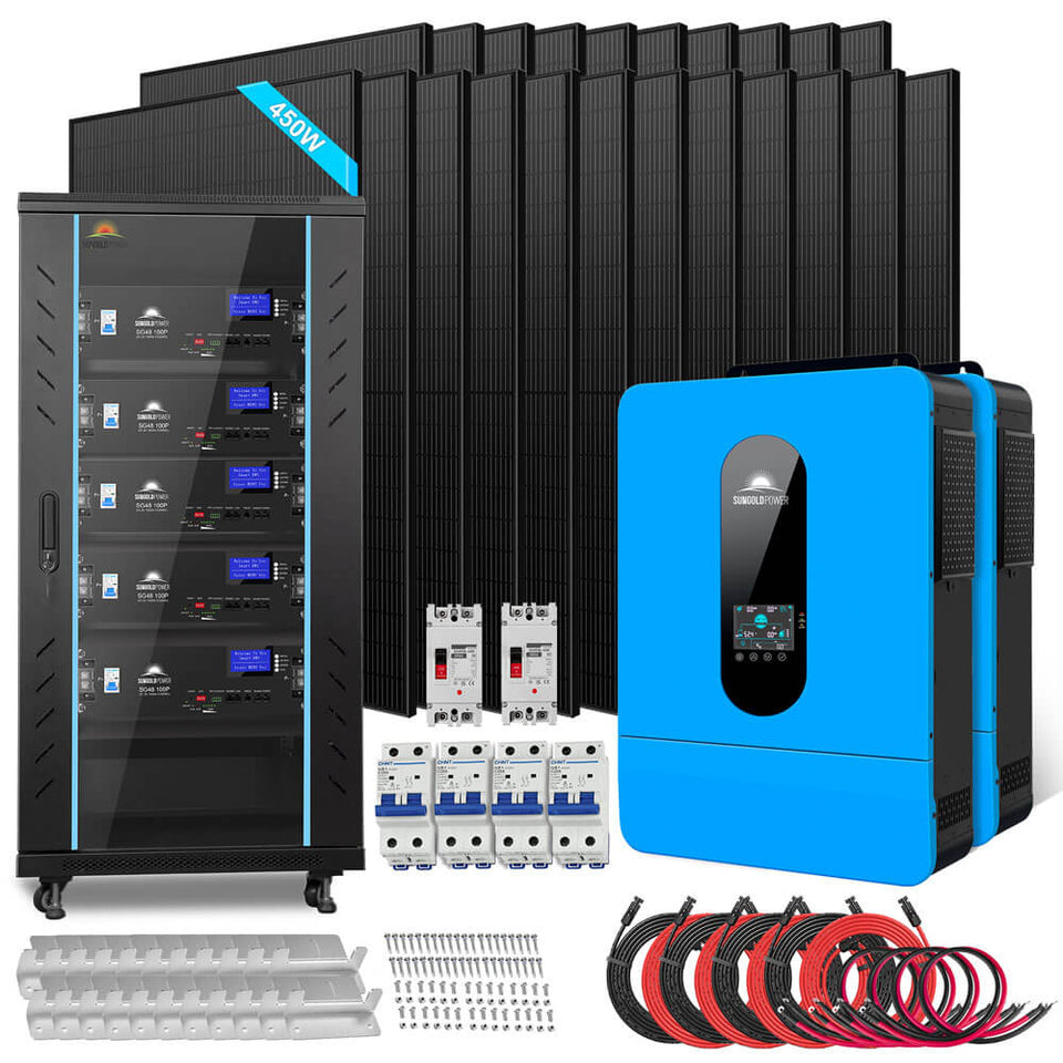 Off Grid Solar Kit 13000W 48VDC 120V/240V LifePo4 25.6KWH Lithium Battery 22 X 450 Watts Solar Panels SGR- 13K25E