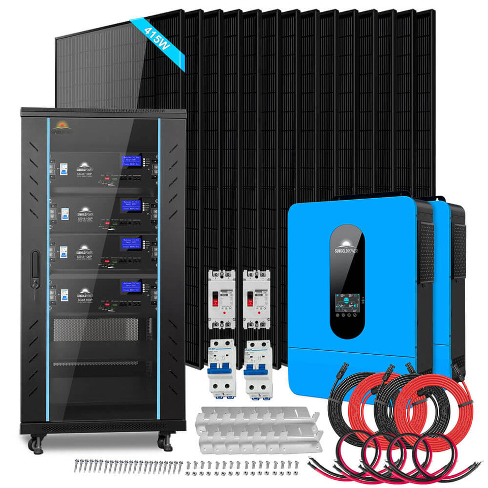 Off-Grid Solar Kit 13000W 48VDC 120V/240V LifePo4 20.48KWH Lithium Battery 14 X 415 Watts Solar Panels SGR- 13KM