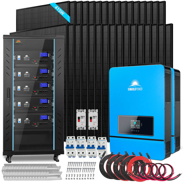 OFF GRID SOLAR KIT 16KW 48VDC 120V/240V LIFEPO4 25.6KWH LITHIUM BATTERY 32 X 450 WATTS SOLAR PANELS SGR-16K25E