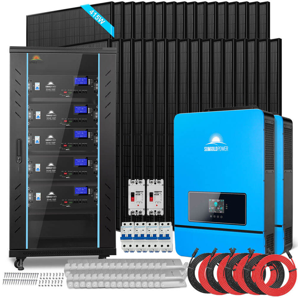 OFF GRID SOLAR KIT 16KW 48VDC 120V/240V LIFEPO4 25.6KWH LITHIUM BATTERY 32 X 415 WATTS SOLAR PANELS SGR-16K25E