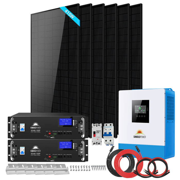 Off-Grid Solar Kit 5000W 48VDC 120V LifePo4 10.24KWH Lithium Battery 6 X 415 Watts Solar Panels SGR- 5KE