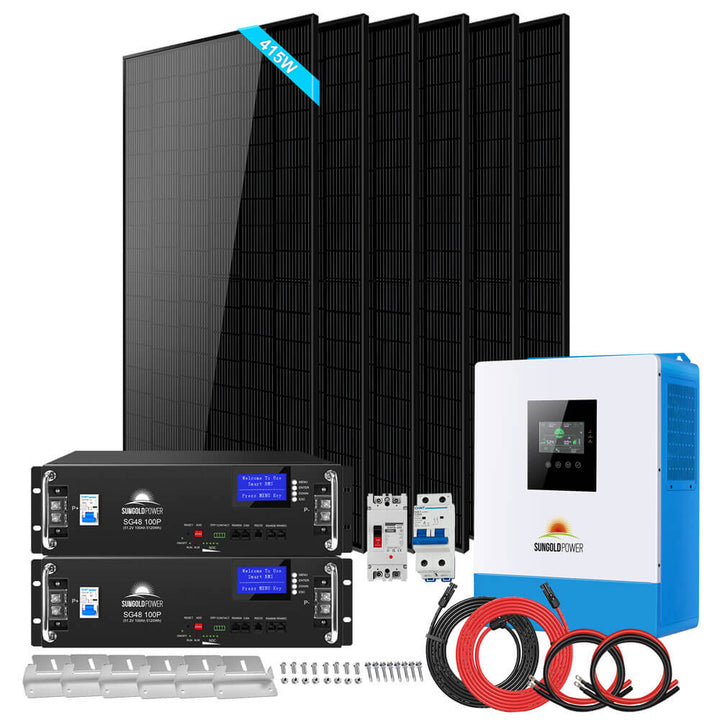 Off-Grid Solar Kit 5000W 48VDC 120V LifePo4 10.24KWH Lithium Battery 6 X 450 Watts Solar Panels SGR- 5KE