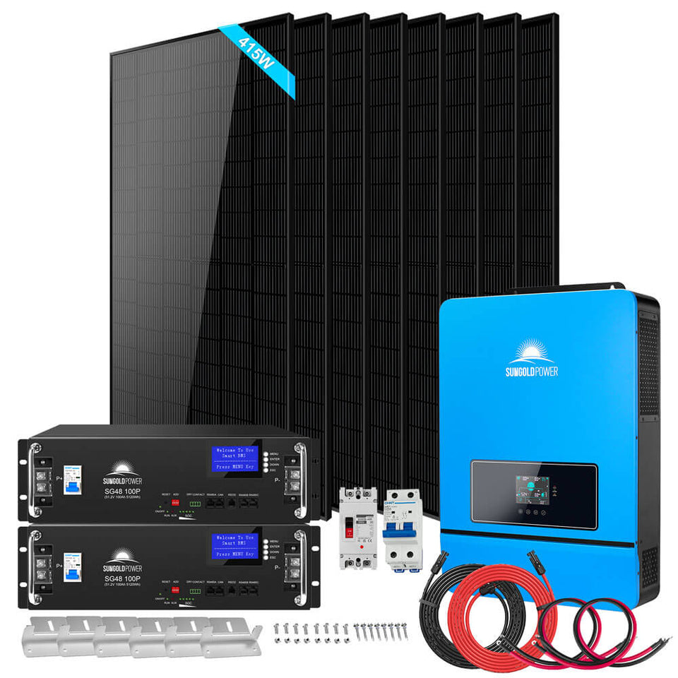 Off-Grid Solar Kit 8000W 48VDC 120V/240V LifePo4 10.24KWH Lithium Battery 8 X 415 Watts Solar Panels SGR- 8K10E