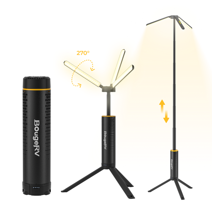 BougeRV New T1 Portable Telescopic Camping Light 15600mAh Rechargeable Lantern - Black