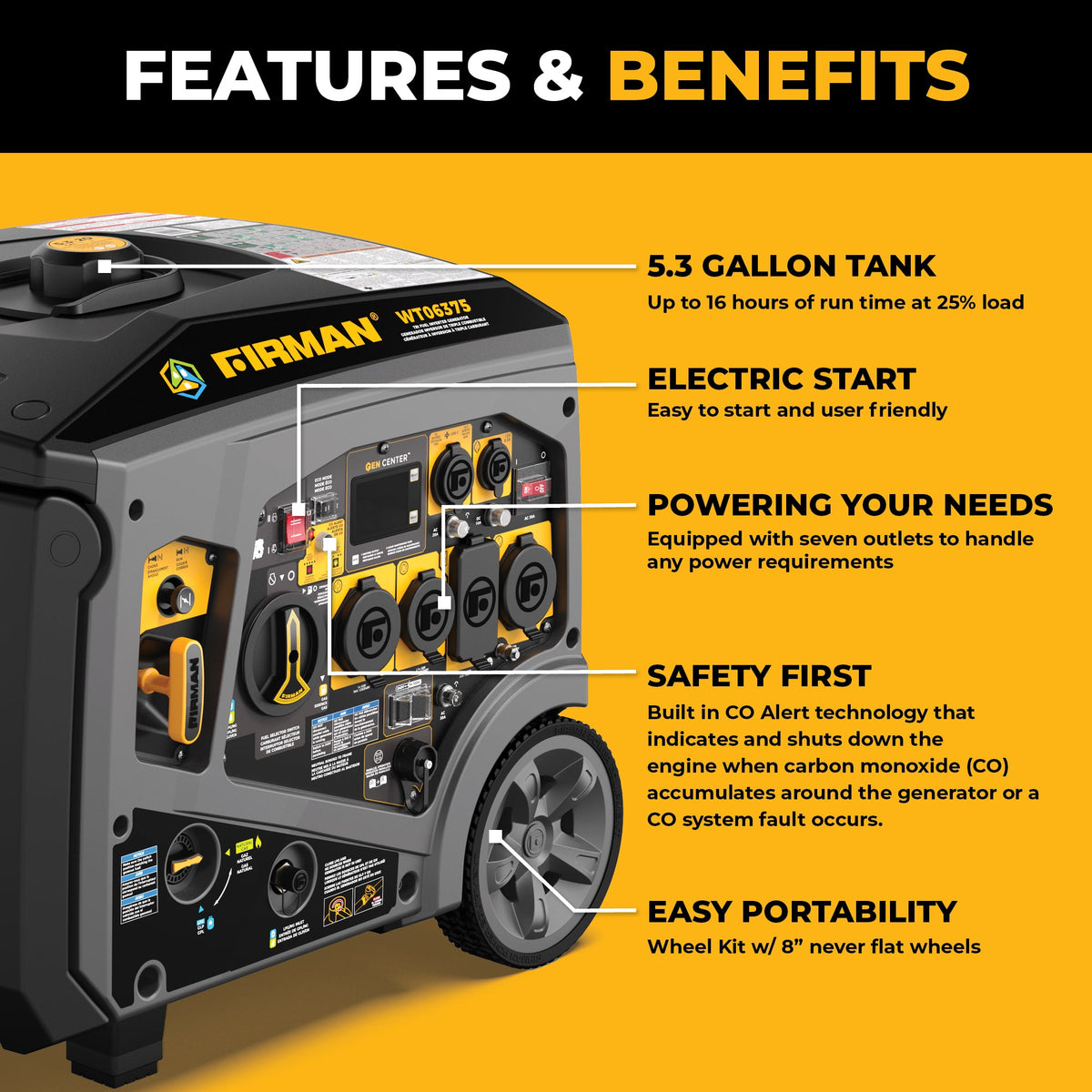 Tri-Fuel Inverter Portable Generator 7850/6300 Watt Electric Start 120/240V Parallel Ready with CO Alert - image 2