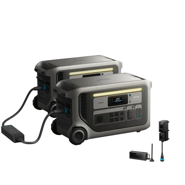 Anker SOLIX F3000 Portable Power Station × 2 + Double Power Hub + Power Saver Kits