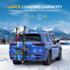BougeRV Hitch Ski Snowboard Rack with Security Lock